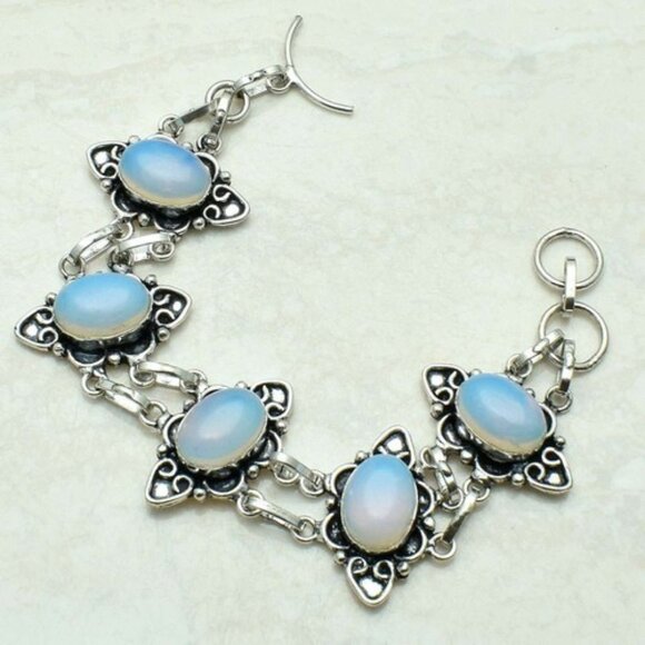 Opalite Gemstone Ethnic Sterling Silver Bracelet Jewelry 25 Gms - Picture 1 of 2